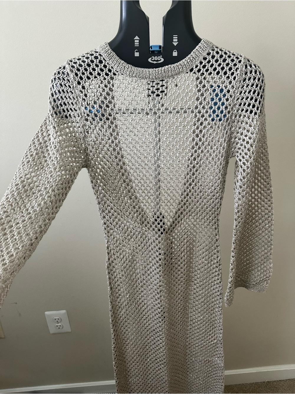 South Beach × Misha Grimes sequin knit long sleeve maxi beach dress in silver - Picture 3 of 7